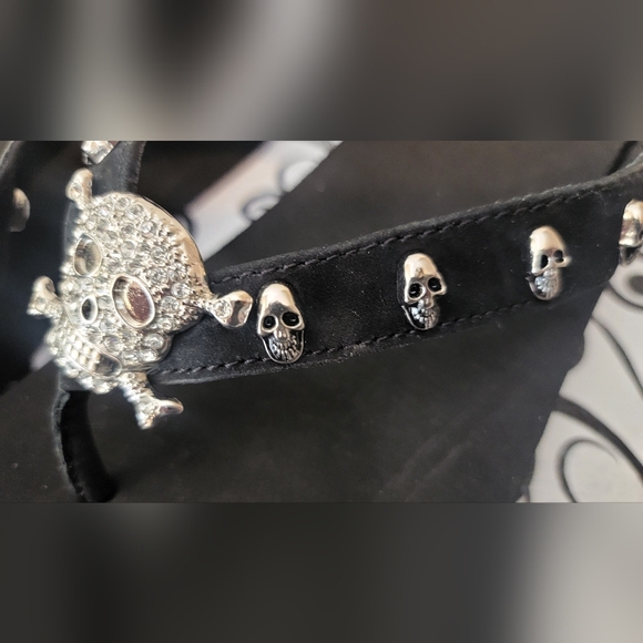 NWOT! RARE Vintage Skull Yellow Box Wedge Flip Flops Sandals Bling Size 9 - Picture 8 of 11